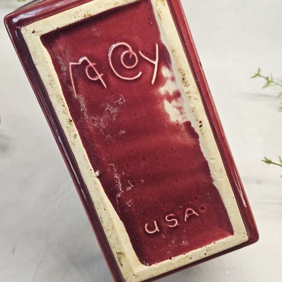 McCoy USA Pottery Burgundy Red Green Ribbed Window Box Planter Vintage 50s - Picture 5 of 10